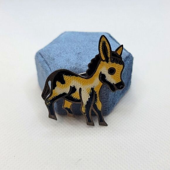 VINTAGE VIntage Jeronimo Fuentes (JF) Mexico Sterling Enamel Donkey Pin - Picture 1 of 6